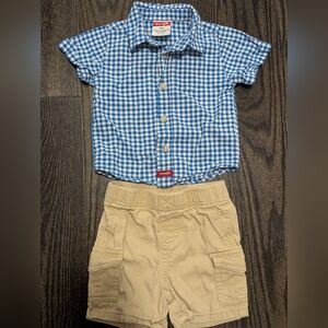 2/$25 Wrangler Baby Boy 2-Piece Outfit • Gingham Shirt & Cargo Shorts • 12M